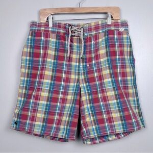 Polo Ralph Lauren Men's Madras Plaid Drawstring Swim Trunks Size L; Preppy